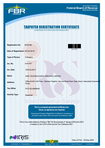 FBR Registration Certificate